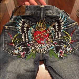 Christian Audigier Blue Jeans with Colorful Embroidery